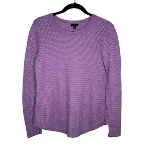 Talbots womens M Basketweave knit crew neck lilac wool blend sweater preppy boho